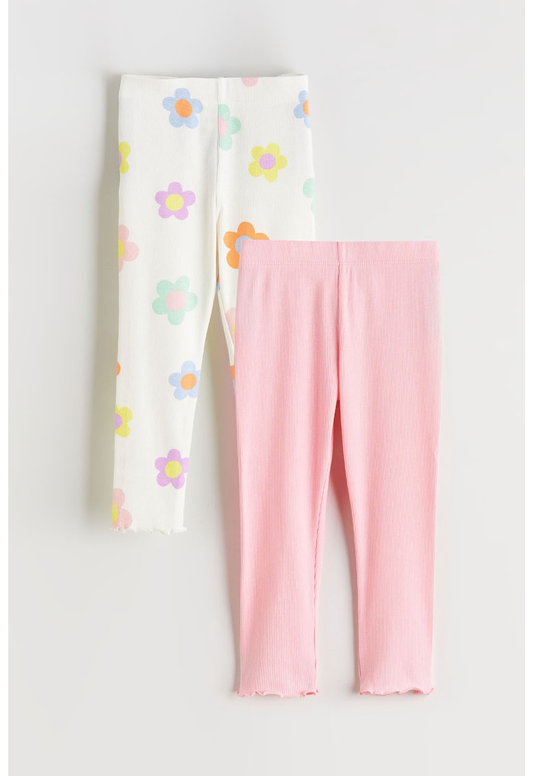 Set de pantaloni din amestec de bumbac - 2 piese - Alb/Roz
