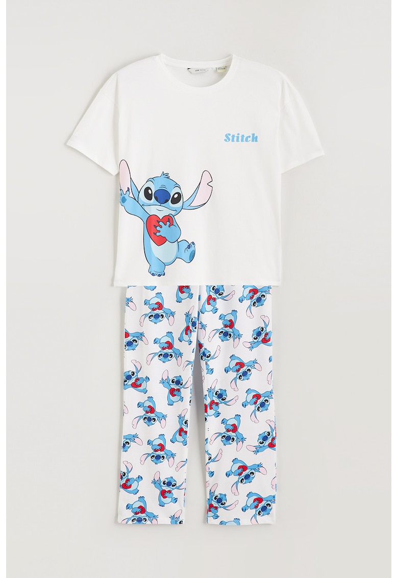 Pijama cu imprimeu desene animate - Alb/Albastru
