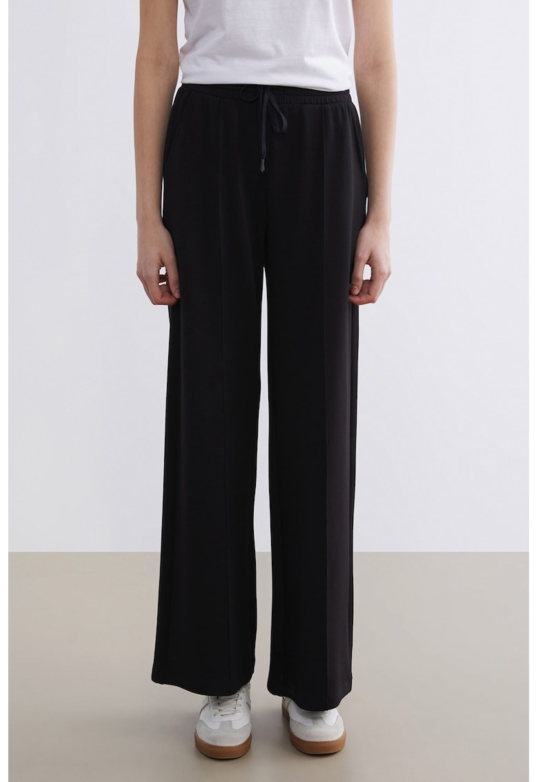 Pantaloni din amestec de modal cu snur in talie - Negru