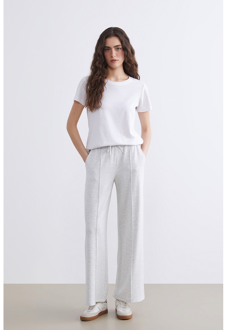 Pantaloni din amestec de modal cu snur in talie - Gri deschis melange
