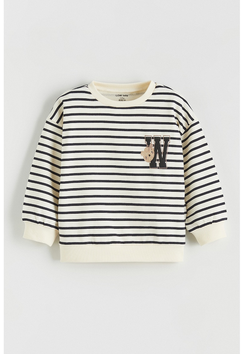 Bluza de trening cu dungi si decolteu la baza gatului - Negru/Crem