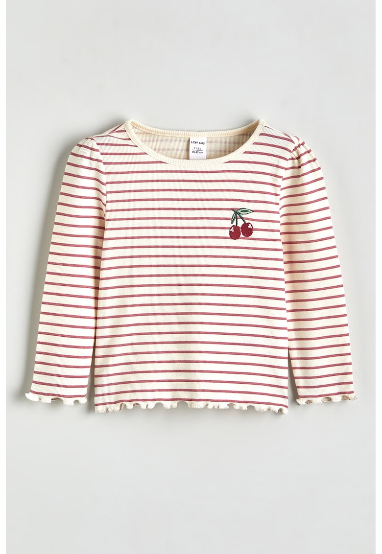 Bluza cu dungi si terminatii valurite - Rosu/Crem