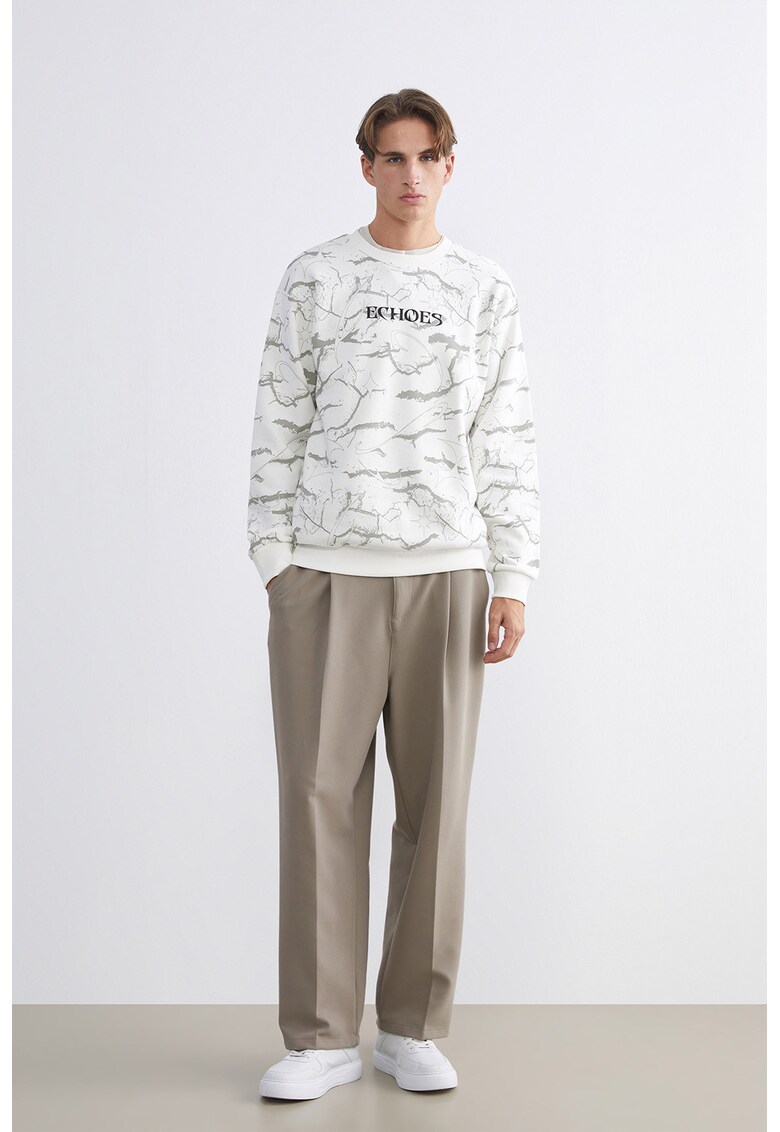 Bluza de trening cu model abstract - Gri/Alb murdar