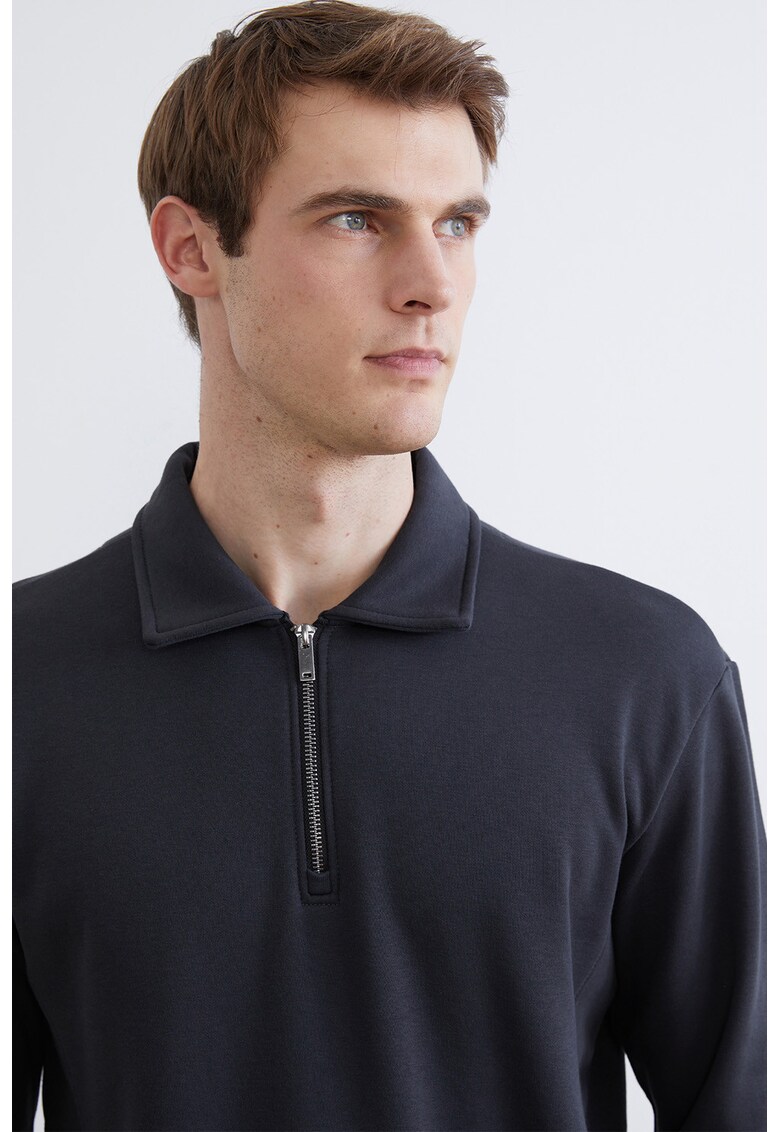 Bluza de trening polo cu fenta scurta cu fermoar - Alb/Gri inchis