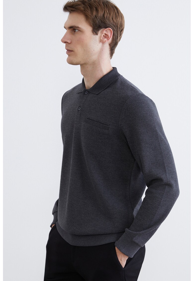 Bluza polo de trening cu buzunar cu refilet - Gri inchis