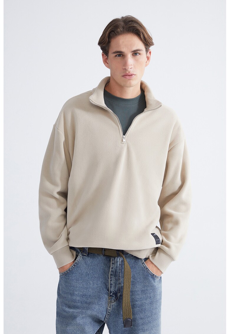 Bluza de trening cu maneci cazute si model uni - Bej deschis