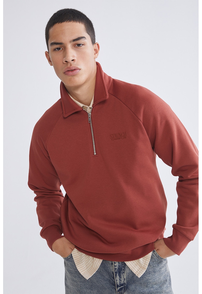 Bluza lejera de trening cu fermoar scurt - Caramiziu