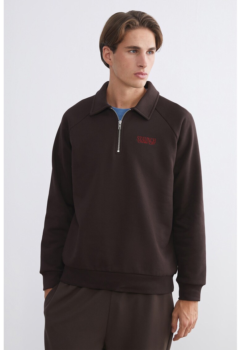 Bluza lejera de trening cu fermoar scurt - Maro pamantiu