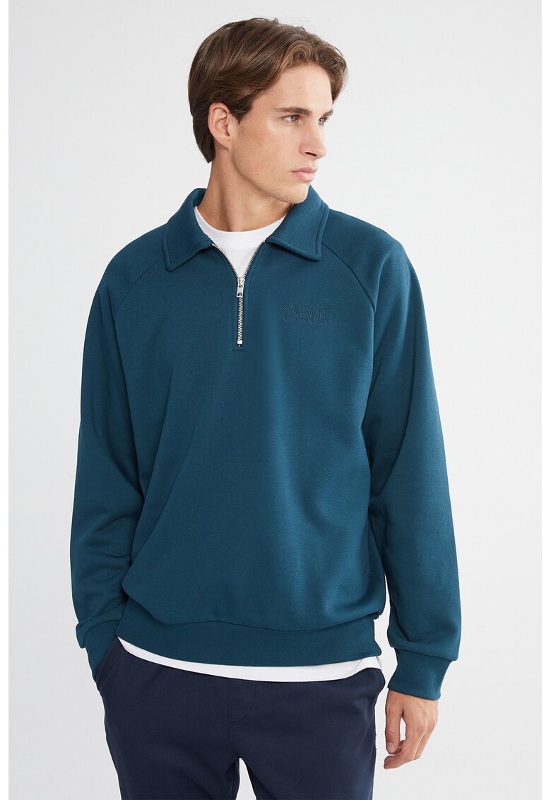 Bluza lejera de trening cu fermoar scurt - Albastru petrol