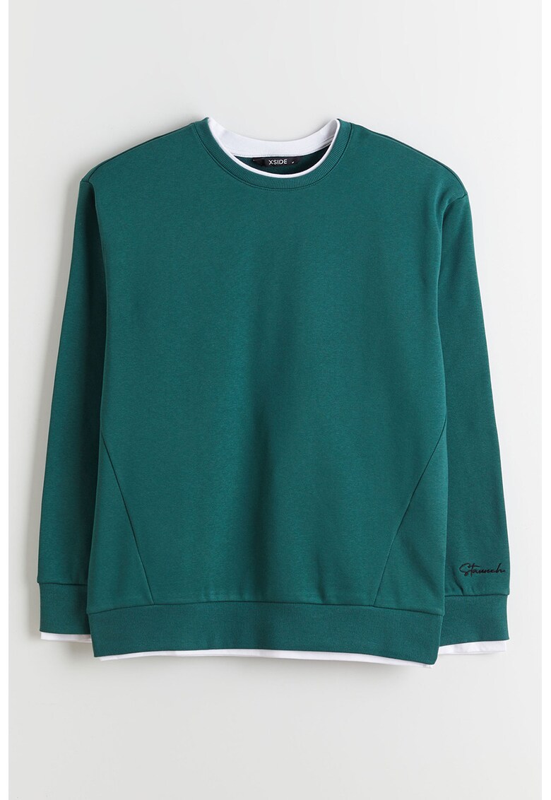 Bluza de trening din amestec de bumbac cu garnituri contrastante - Verde aquamarin