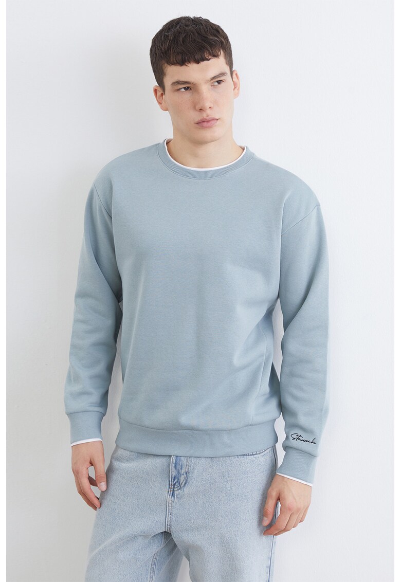 Bluza de trening din amestec de bumbac cu garnituri contrastante - Albastru pastel