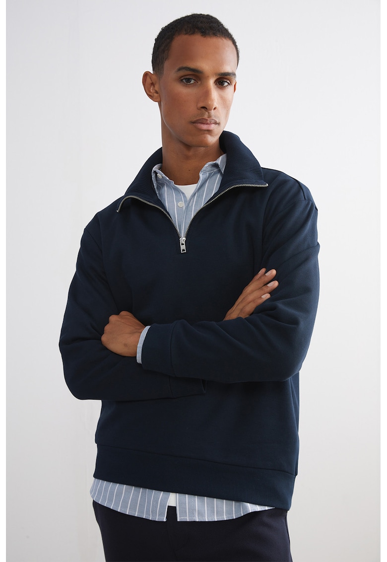 Bluza de trening cu fenta cu fermoar - Bleumarin