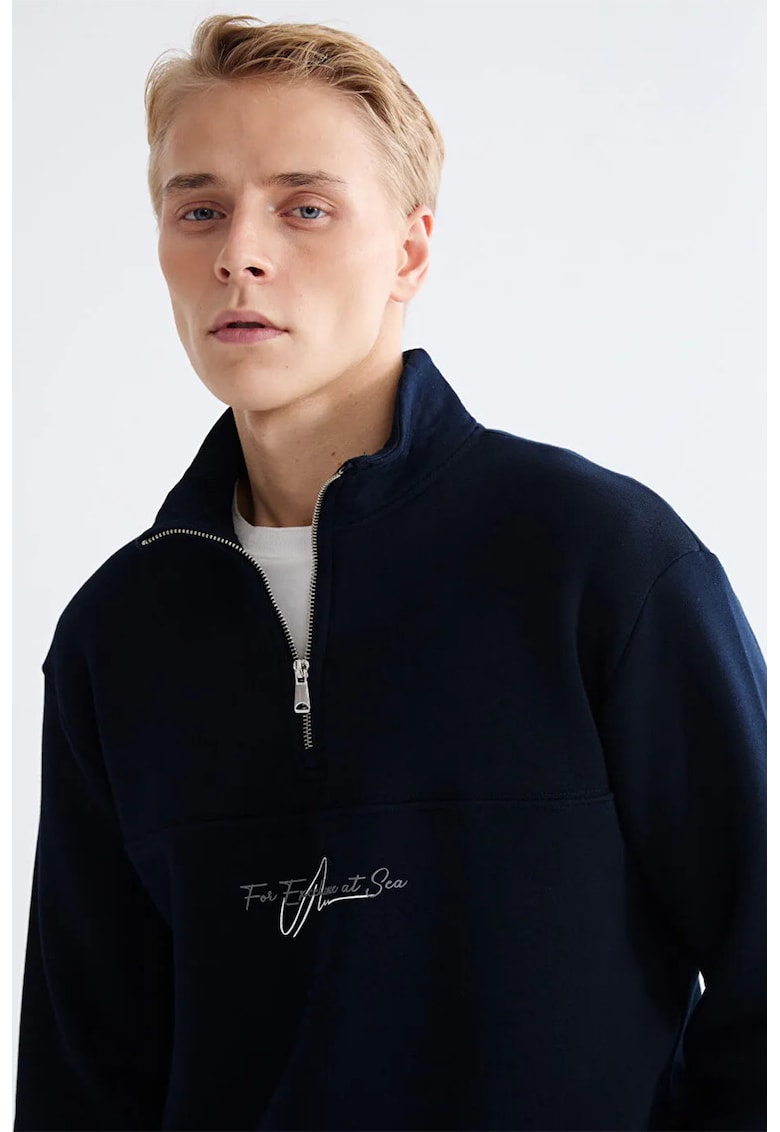 Bluza de trening cu fenta cu fermoar - Bleumarin