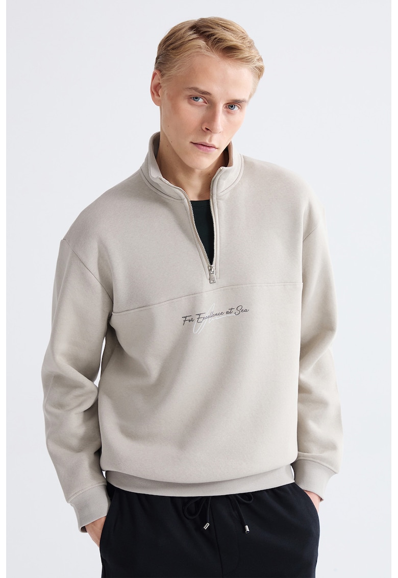Bluza de trening cu fenta cu fermoar - Bej