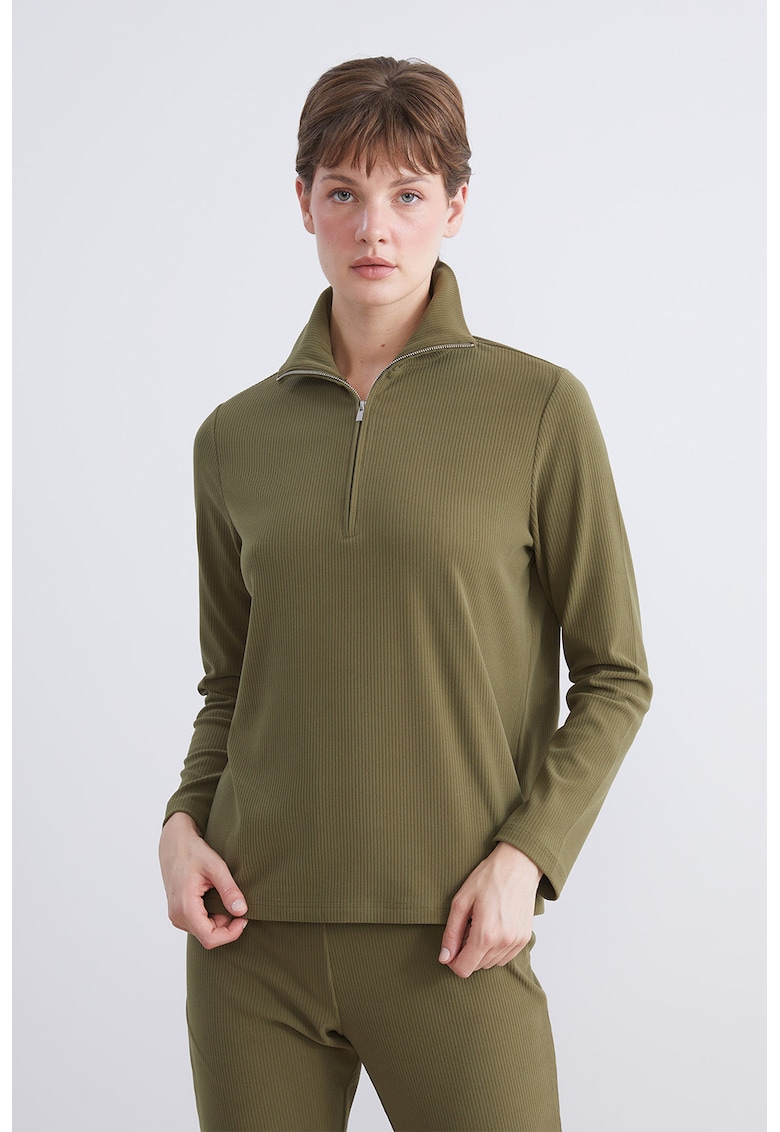 Bluza de trening cu fenta cu fermoar - Kaki