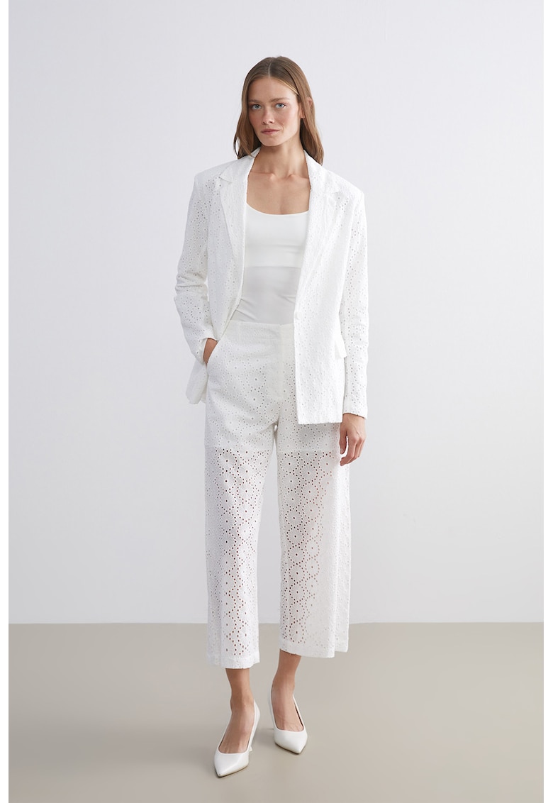 Pantaloni crop cu dantela Sangallo - Alb