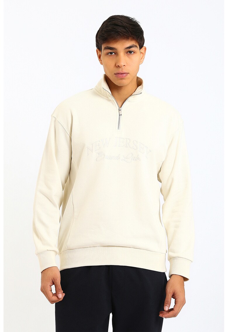 Bluza de trening cu fenta cu fermoar - Crem