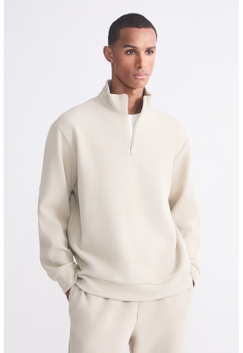 Bluza lejera de trening cu fenta cu fermoar - Crem