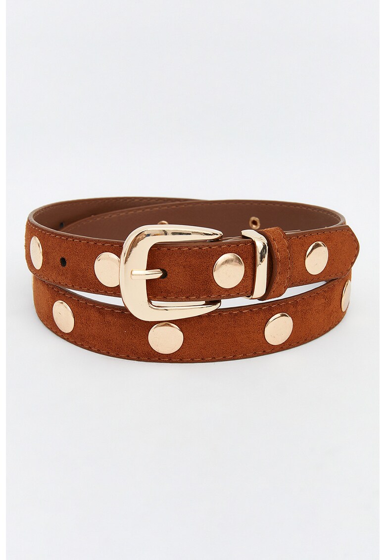 Curea de piele intoarsa ecologica cu nituri - Maro cognac