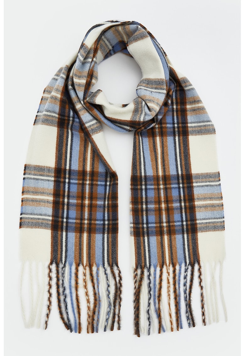 Fular in carouri cu franjuri - Alb/Maro