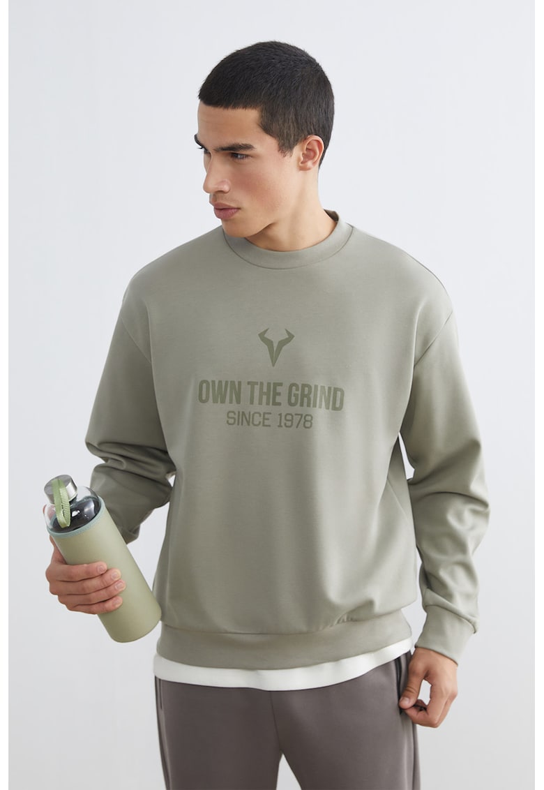 Bluza lejera de trening cu imprimeu text - Verde sparanghel
