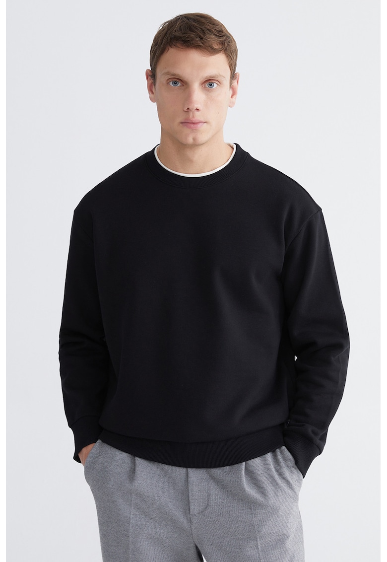 Bluza uni de trening cu mansete si terminatie elastice - Negru