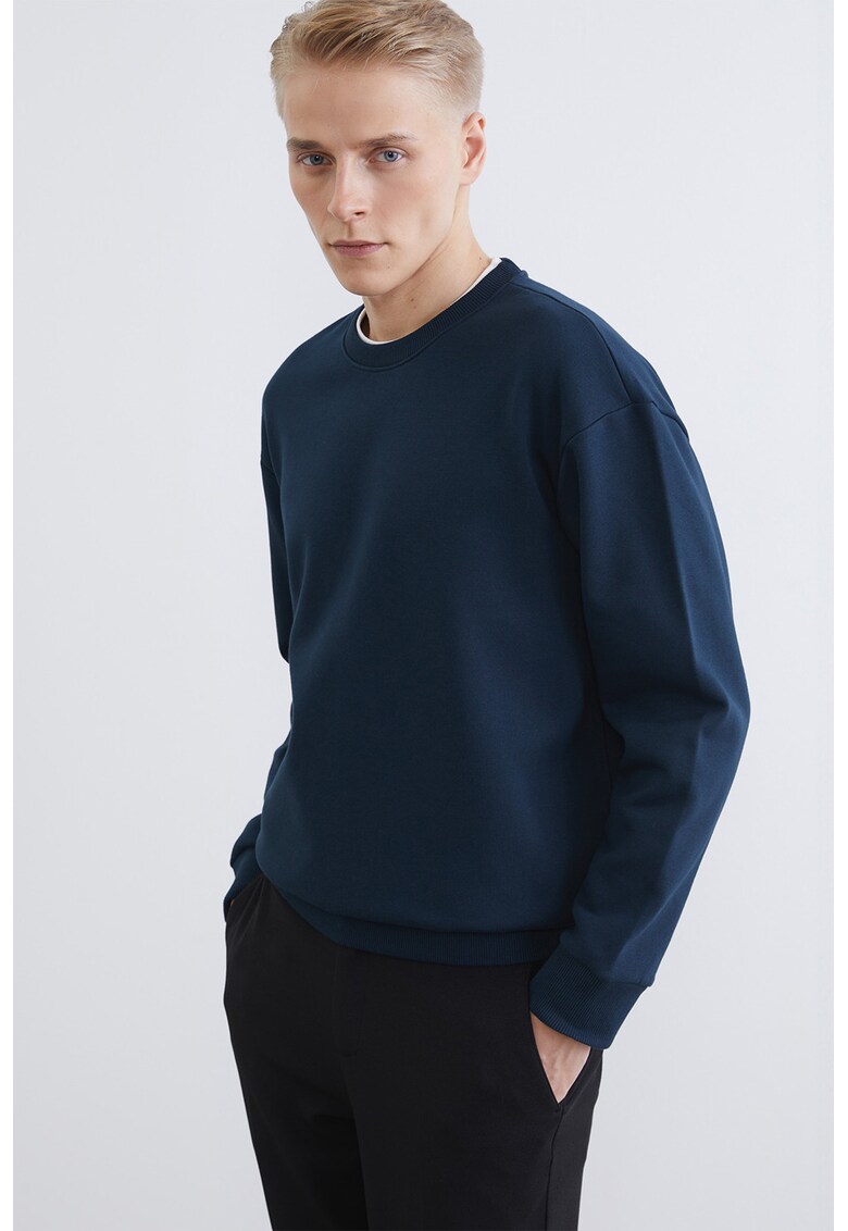 Bluza uni de trening cu mansete si terminatie elastice - Bleumarin