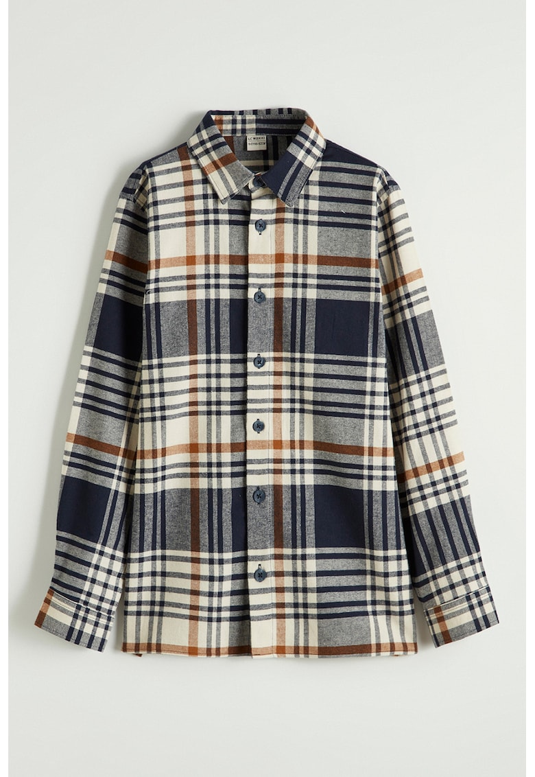 Camasa de bumbac in carouri - Maro/Crem/Bleumarin