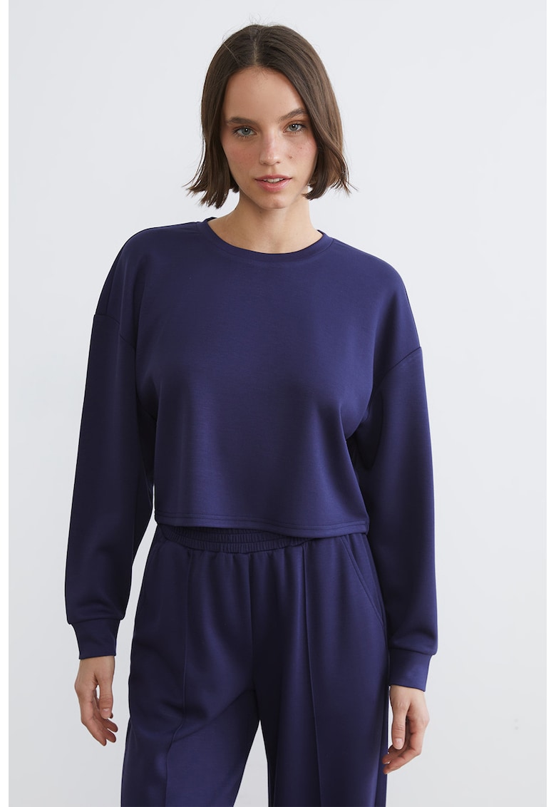 Bluza crop de trening cu maneci cazute - Bleumarin