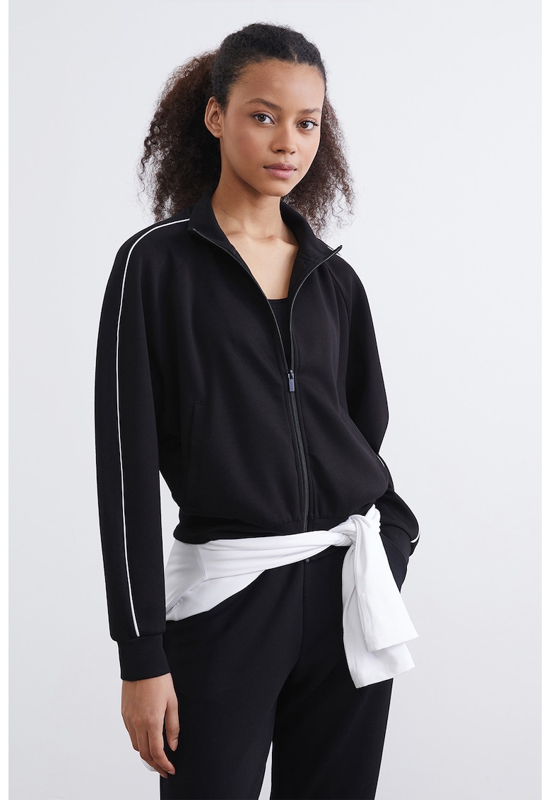 Bluza de trening cu fermoar si buzunare oblice - Negru