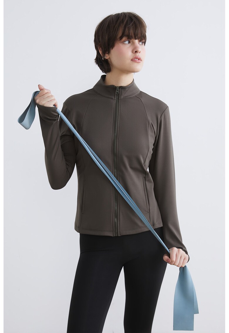 Bluza de trening cu fermoar si fenta pentru deget - Verde sparanghel