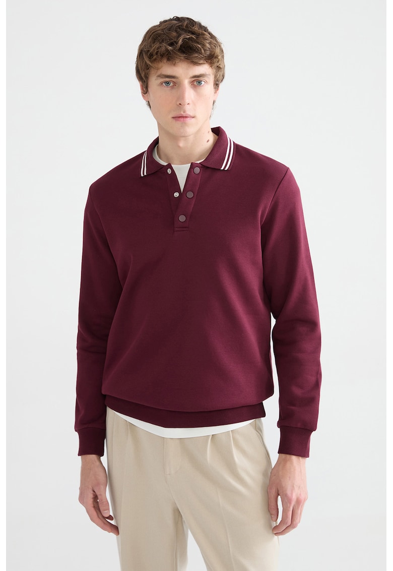 Bluza polo de trening cu fenta cu nasturi - Visiniu