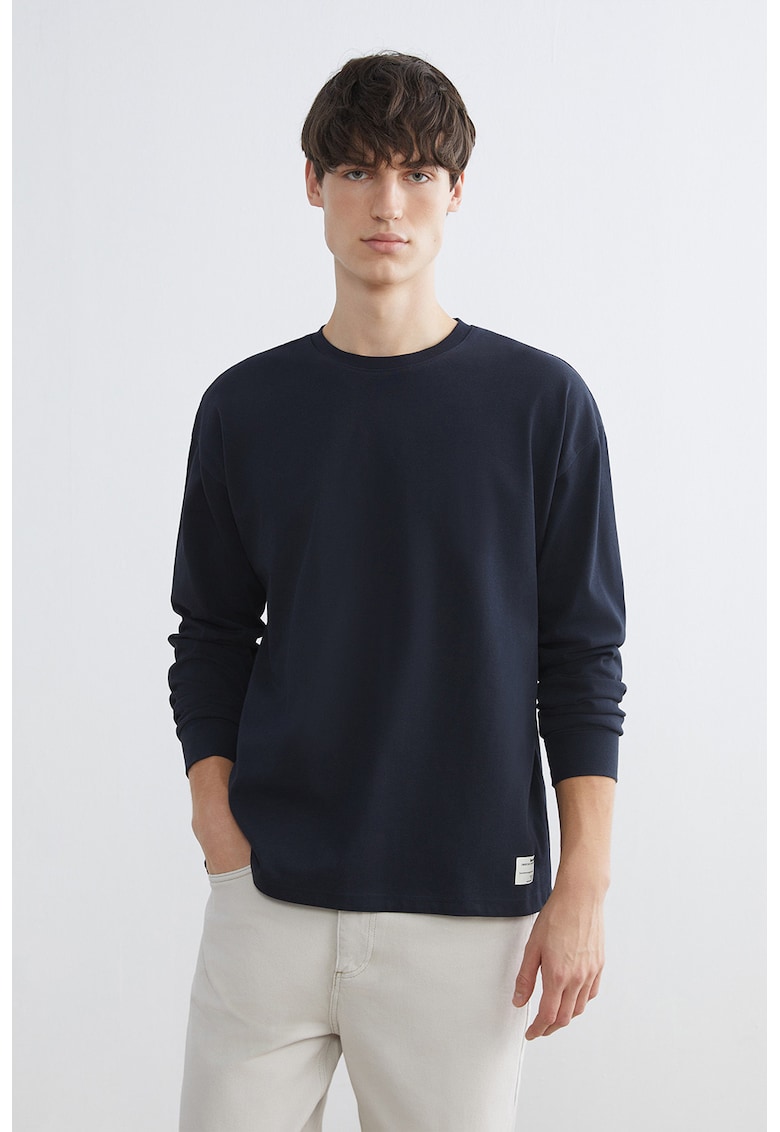 Bluza de trening de bumbac cu decolteu la baza gatului - Bleumarin