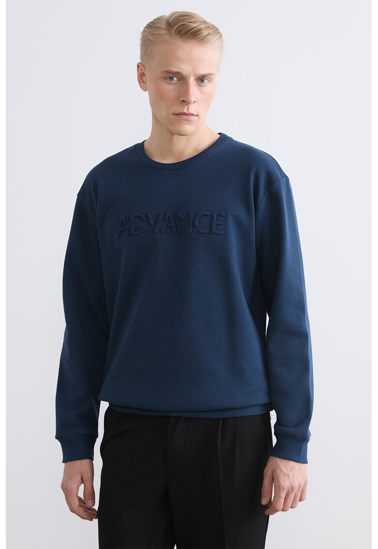 Bluza de trening din amestec de bumbac cu text in relief - Albastru