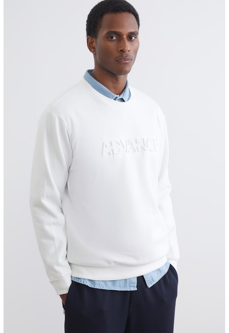 Bluza de trening din amestec de bumbac cu text in relief - Alb