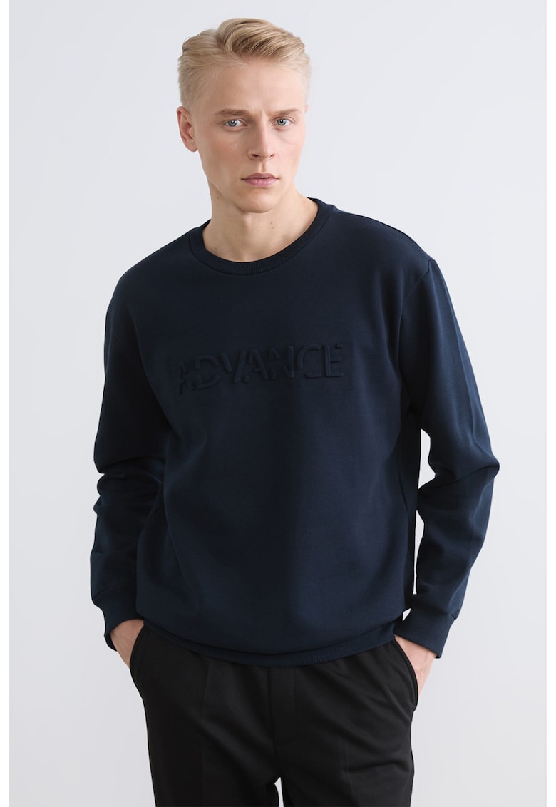 Bluza de trening din amestec de bumbac cu text in relief - Bleumarin