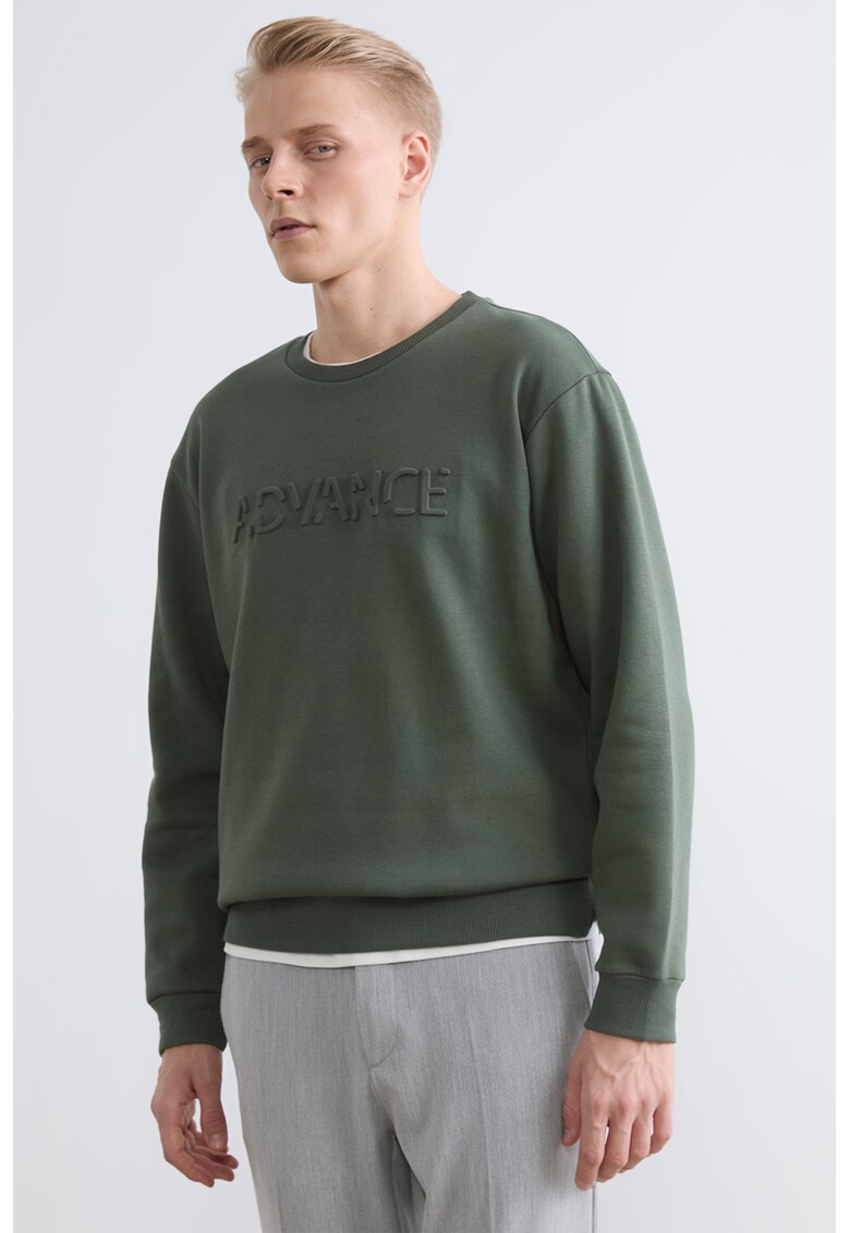 Bluza de trening din amestec de bumbac cu text in relief - Verde sparanghel