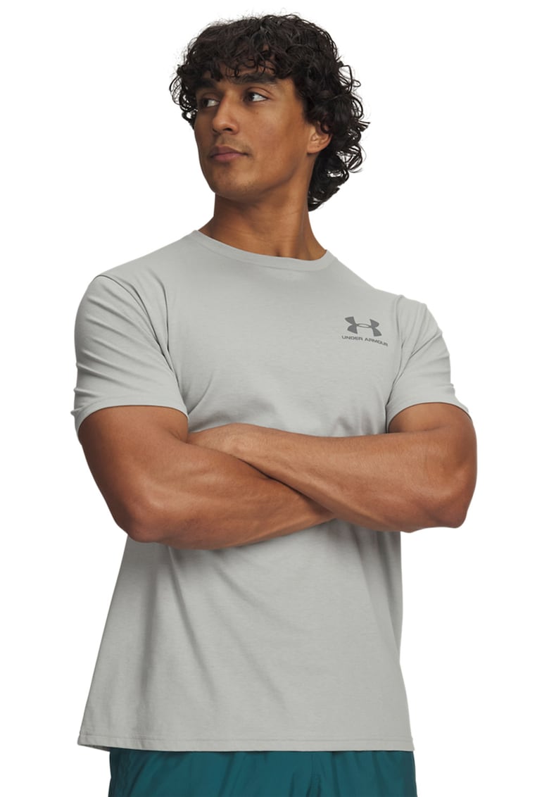 Tricou cu decolteu la baza gatului si logo - Gri deschis