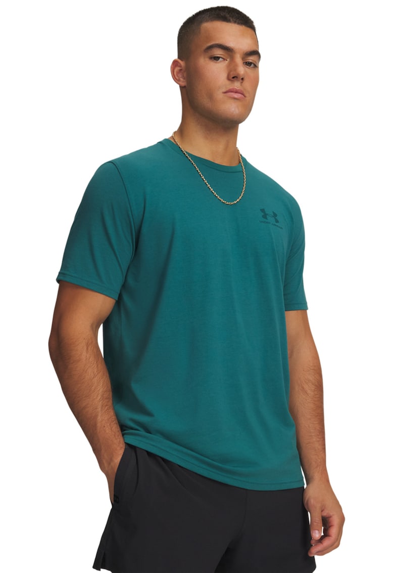Tricou cu decolteu la baza gatului si logo - Verde persan