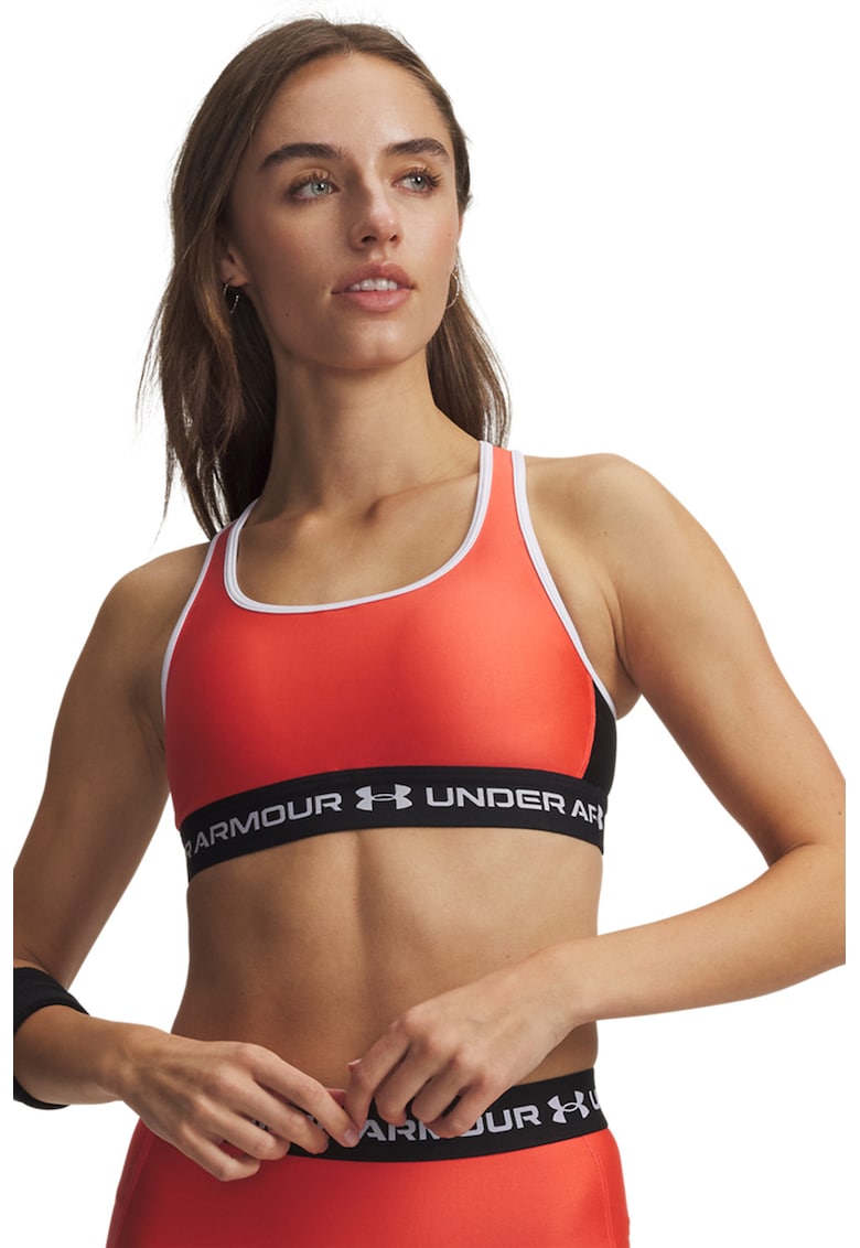 Bustiera cu bretele incrucisate pe spate si banda loo - Alb/Negru/Portocaliu mandarina