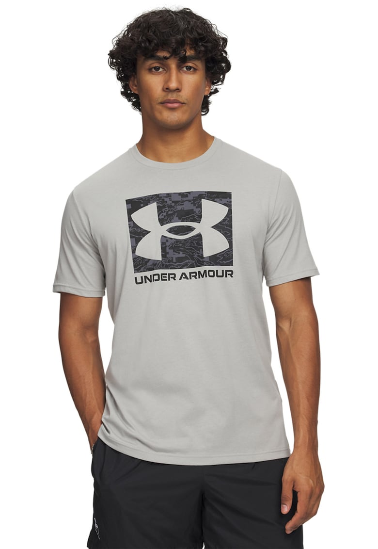 Tricou cu decolteu rotund si logo ABC Camo - Negru/Gri deschis