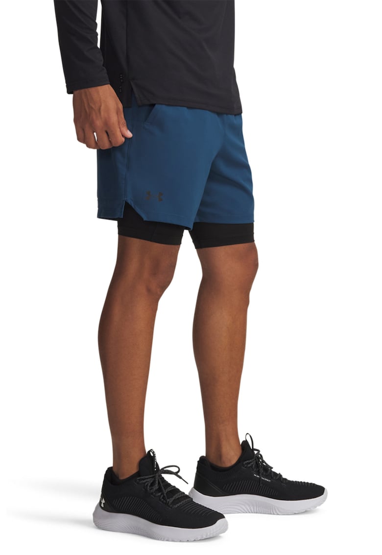 Pantaloni scurti cu model 2-in-1 pentru fitness Vanish - Negru/Albastru deschis