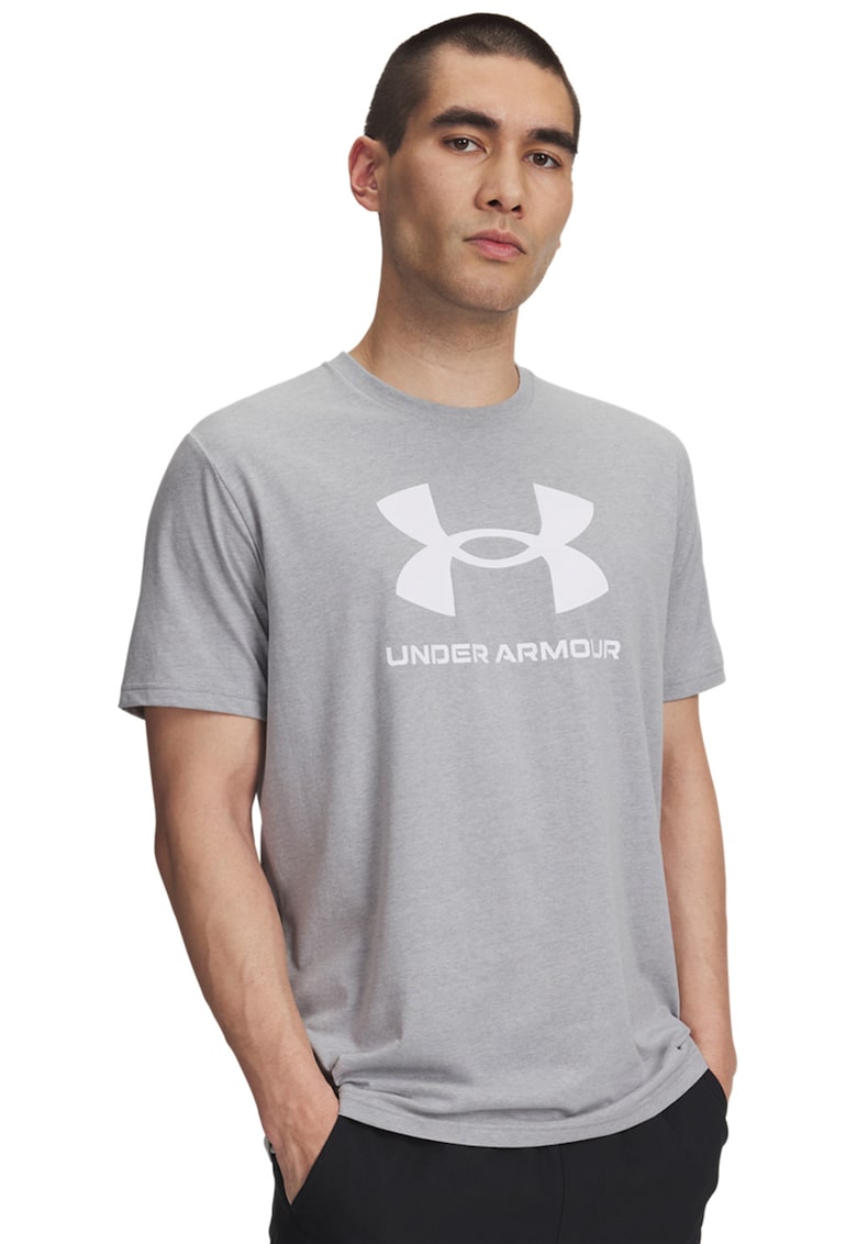 Tricou lejer cu imprimeu logo - Alb/Gri melange