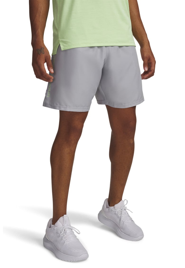 Pantaloni cu logo si buzunare laterale - pentru antrenament Tech - Gri deschis melange/Verde lime
