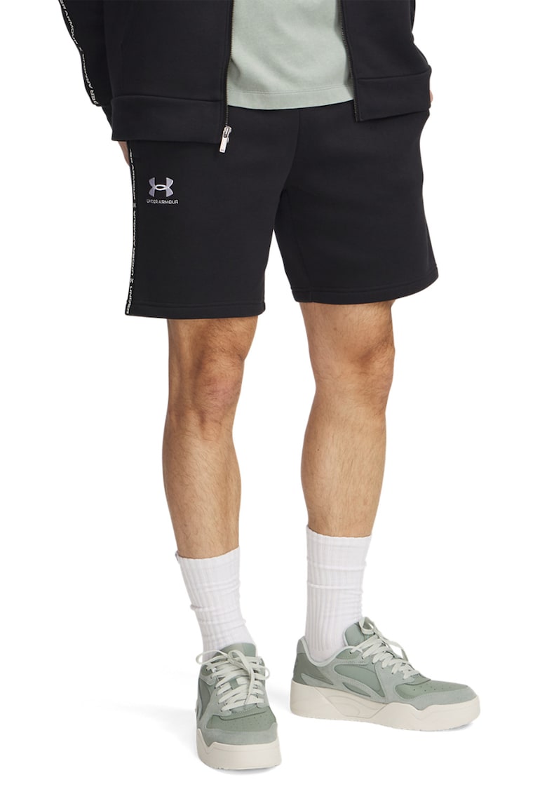 Pantaloni scurti din fleece cu logo si snur Icon - Alb/Negru