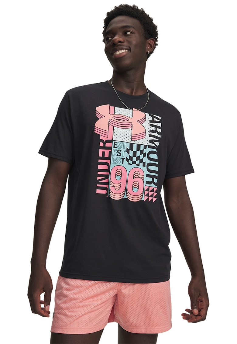 Tricou lejer cu logo Collage - Albastru pastel/Negru/Roz prafuit