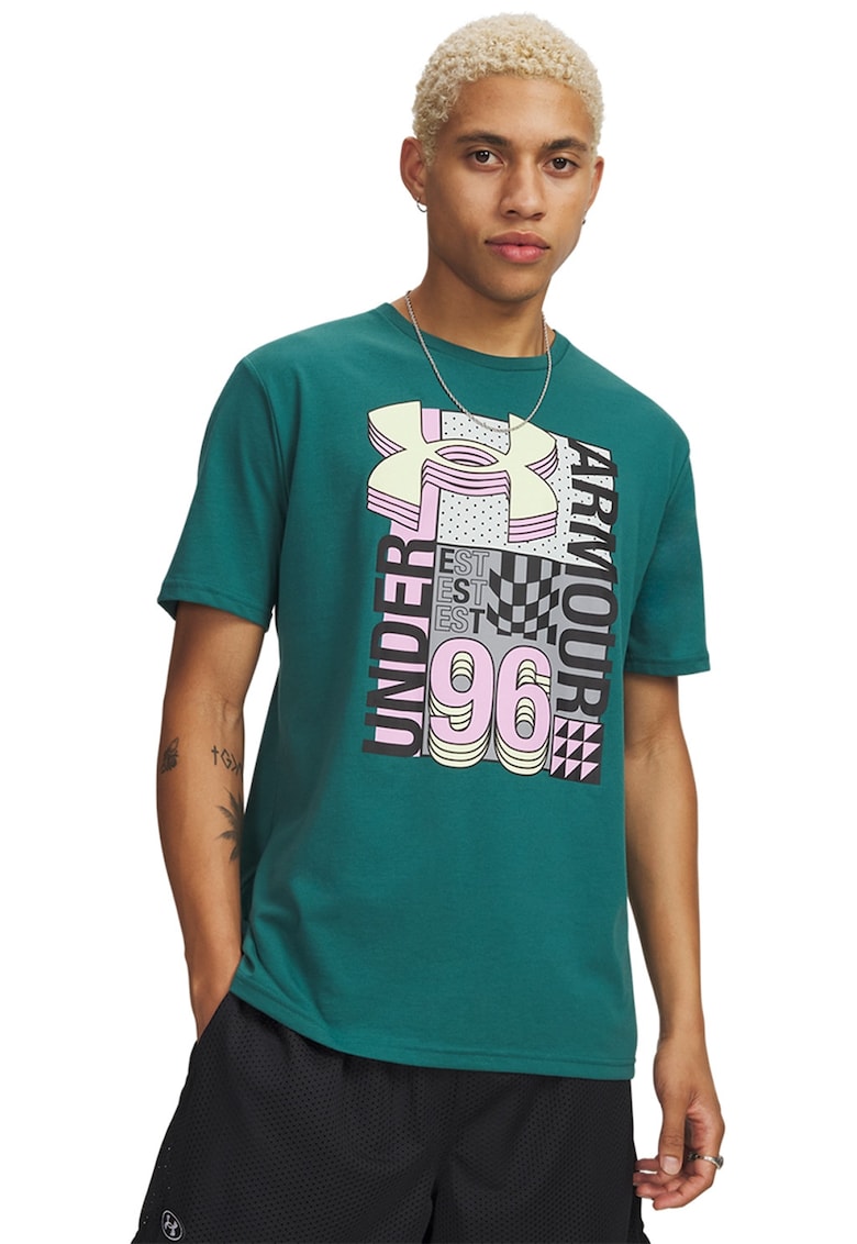 Tricou lejer cu logo Collage - Negru/Roz pastel/Verde feriga