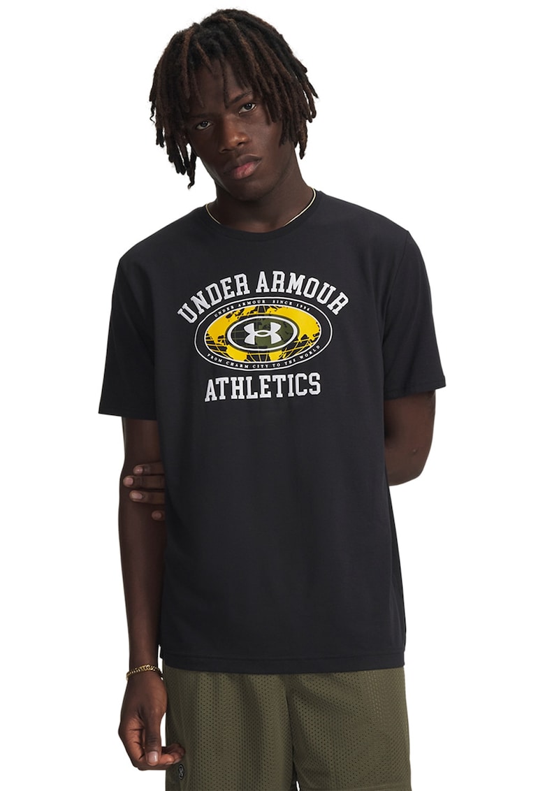 Tricou lejer cu imprimeu pe piept Globe - Negru/Galben sofran/Alb optic