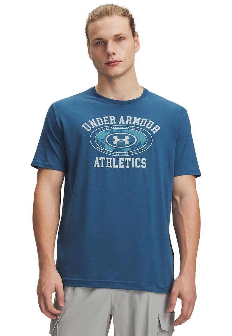 Tricou lejer cu imprimeu pe piept Globe - Albastru inchis