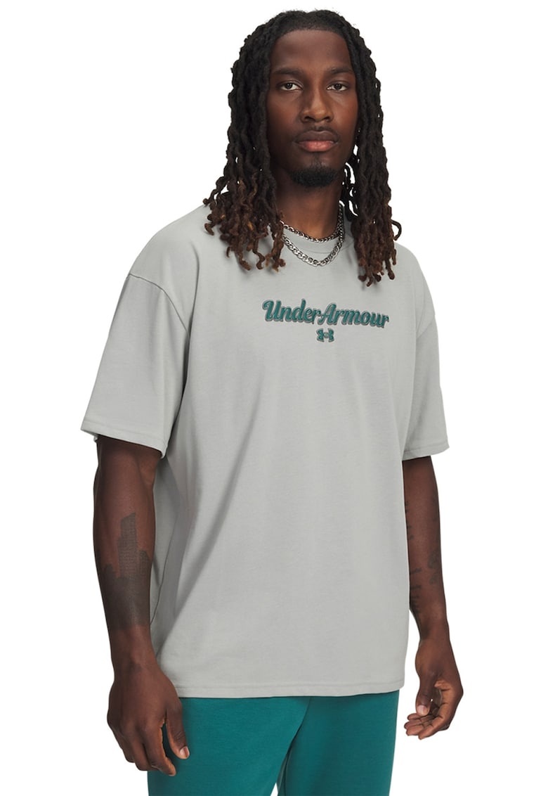 Tricou din amestec de bumbac cu logo - Verde pal
